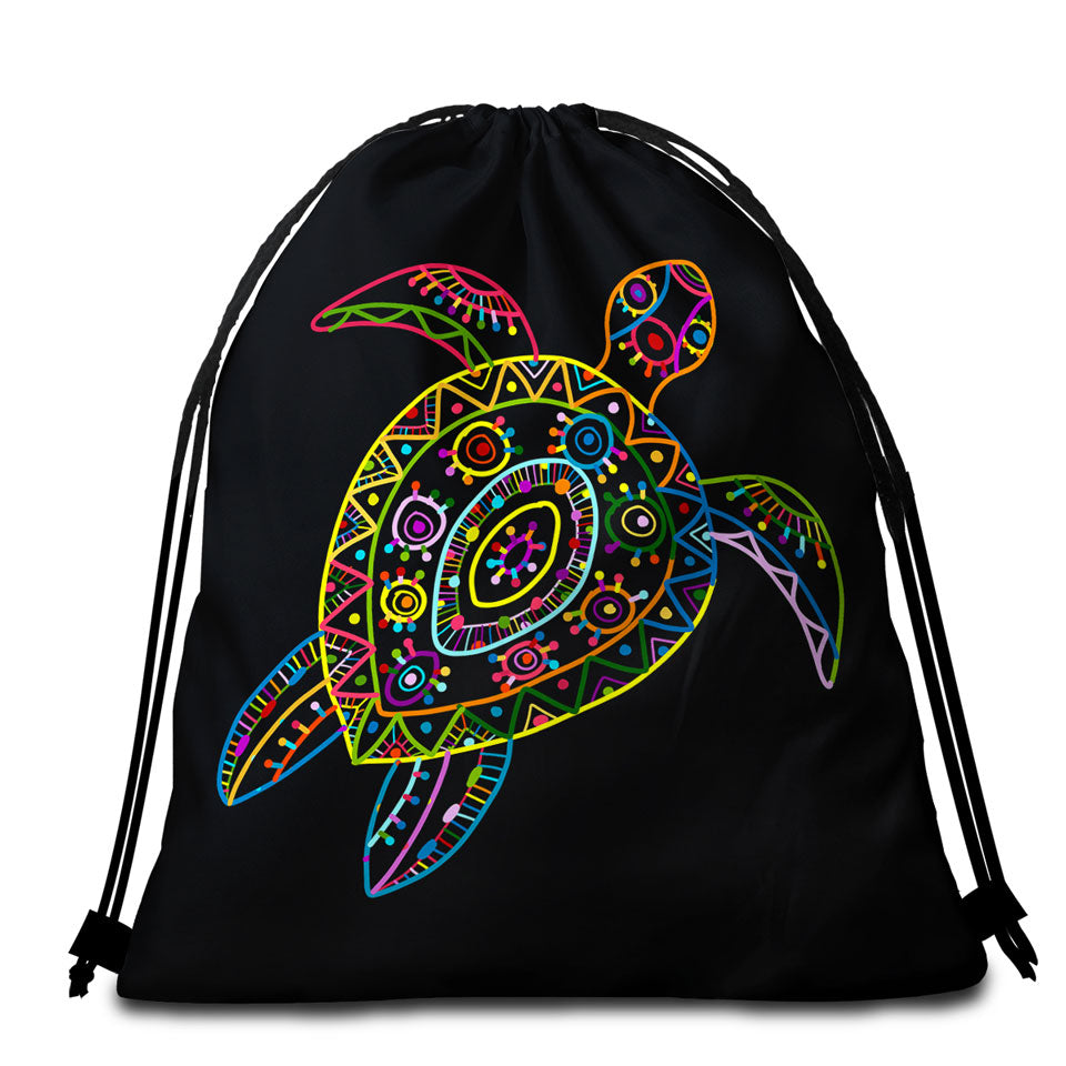 Multi Colored Kids Drawing Turtle Beach Towel Bags