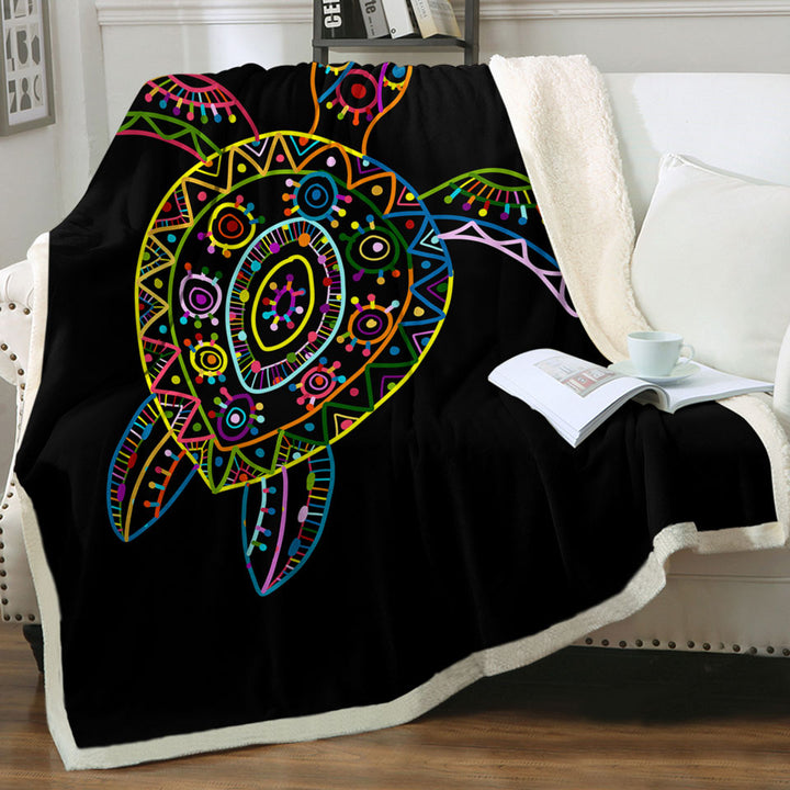 Multi Colored Kids Drawing Turtle Couch Throws