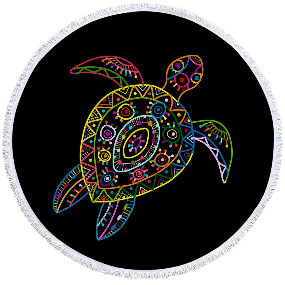 Multi Colored Kids Drawing Turtle Microfiber Beach Towel