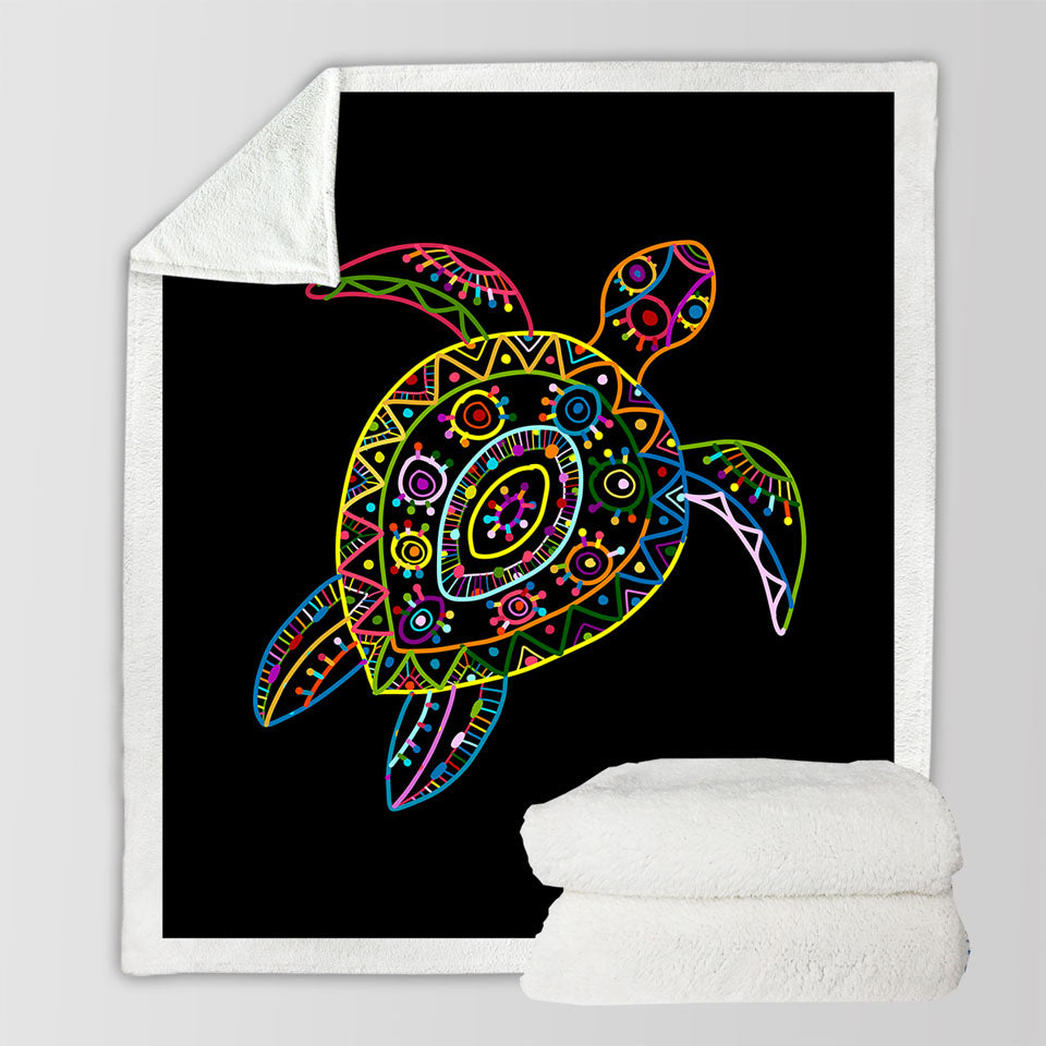 Multi Colored Kids Drawing Turtle Throw Blanket
