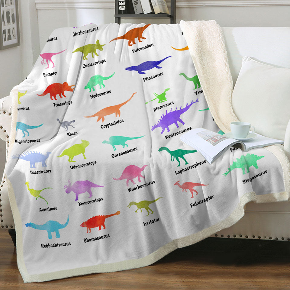 Multi Colored Kids Throws Dinosaurs Drawings and Names