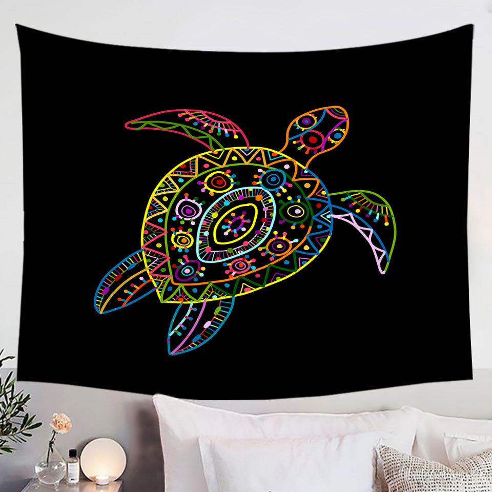 Multi Colored Kids Wall Decor Tapestry with Drawing Turtle