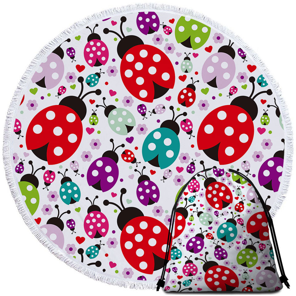 Multi Colored Ladybugs Beach Towels and Bags Set