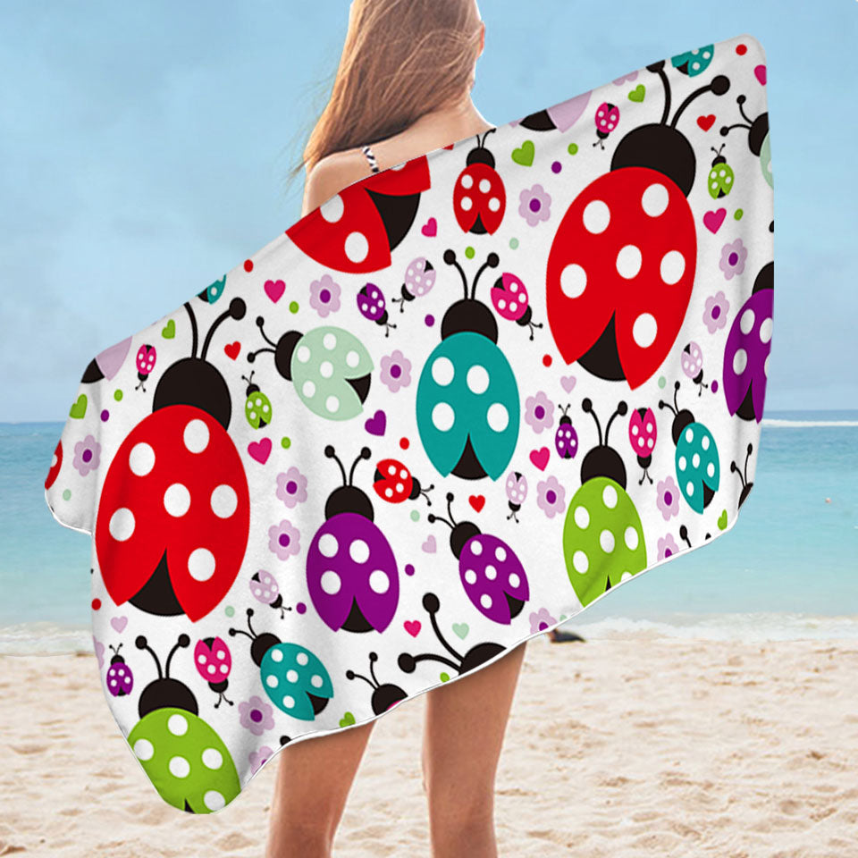 Multi Colored Ladybugs Cute Beach Towels