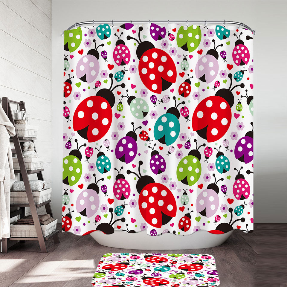 Multi Colored Ladybugs Shower Curtains Cute Decoration for Bathrooms