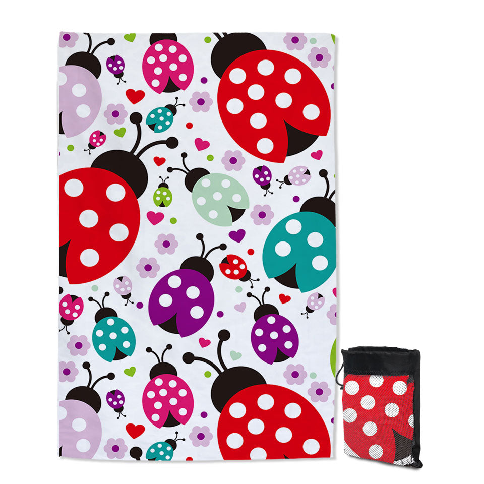 Multi Colored Ladybugs Thin Beach Towels Cute Towels for Travel