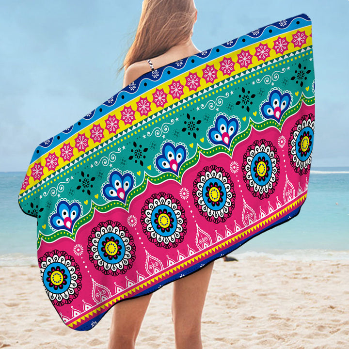 Multi Colored Lightweight Beach Towel Festive Oriental Design
