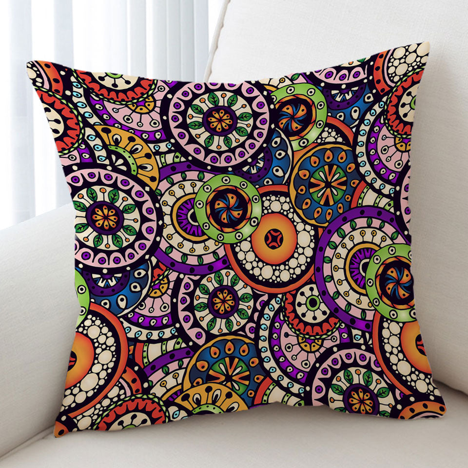 Multi Colored Mandalas Cushion Cover