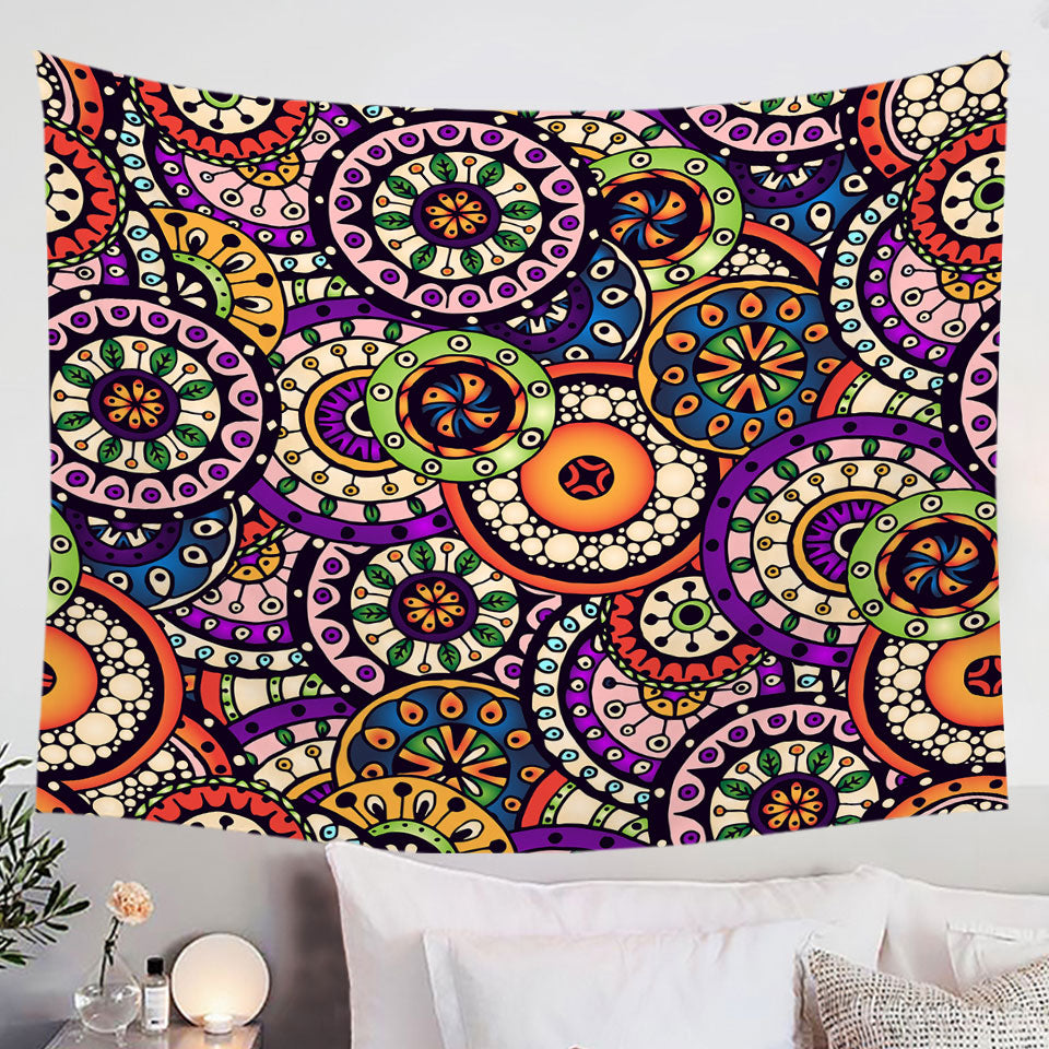 Multi Colored Mandalas Stack Tapestry