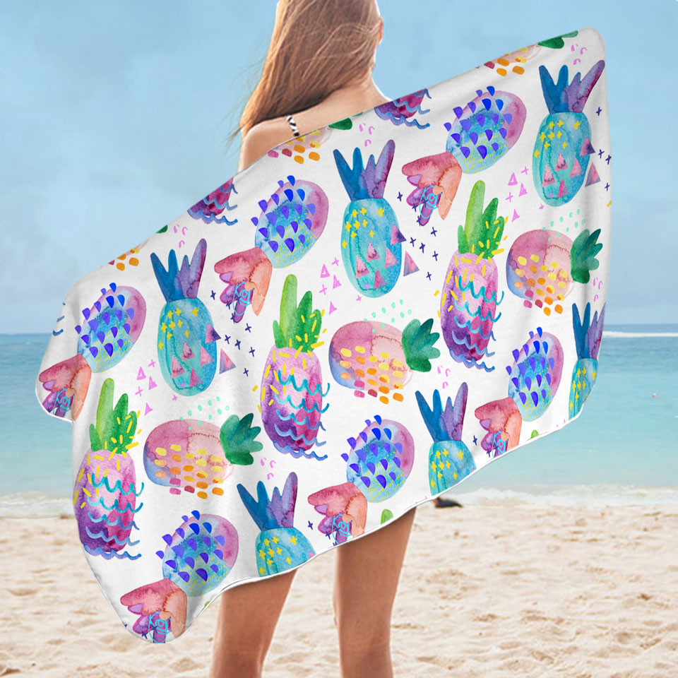 Multi Colored Microfibre Beach Towels Painted Pineapples