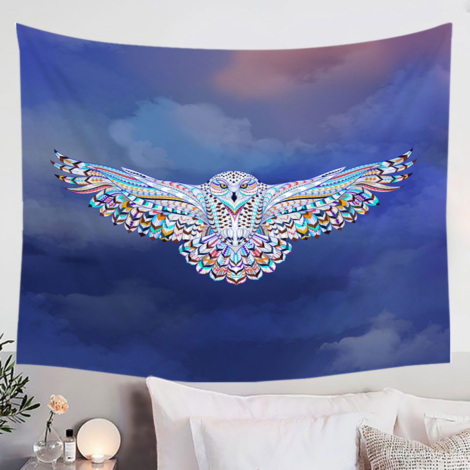 Multi Colored Native Flying Owl Wall Decor Tapestry