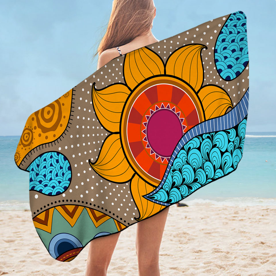 Multi Colored Oriental Art Beach Towel