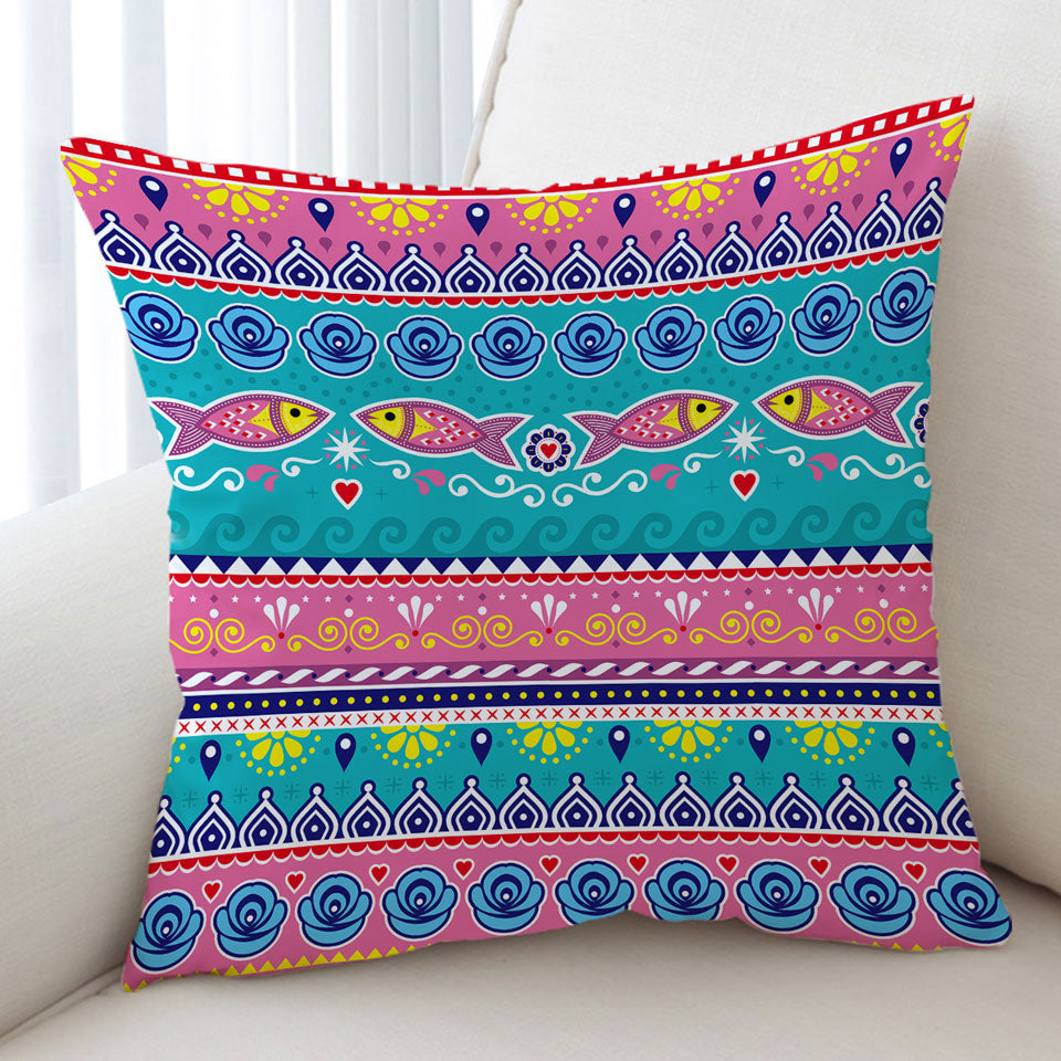 Multi Colored Oriental Fish Cushion Covers