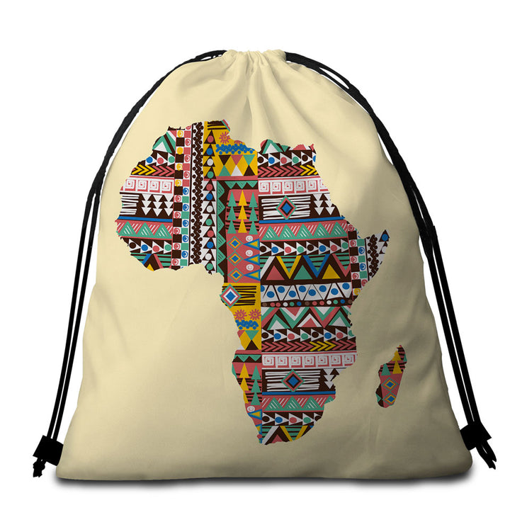 Multi Colored Packable Beach Towel with Patterns on Africa Map