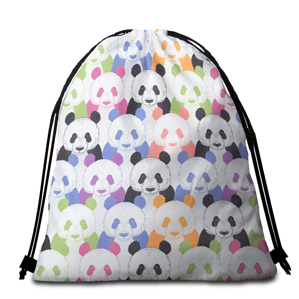 Multi Colored Pandas Beach Towel Bags