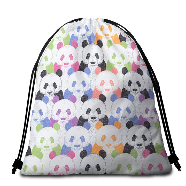 Multi Colored Pandas Beach Towel Bags