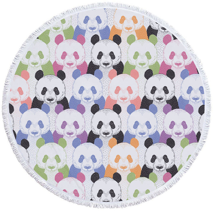 Multi Colored Pandas Circle Beach Towel