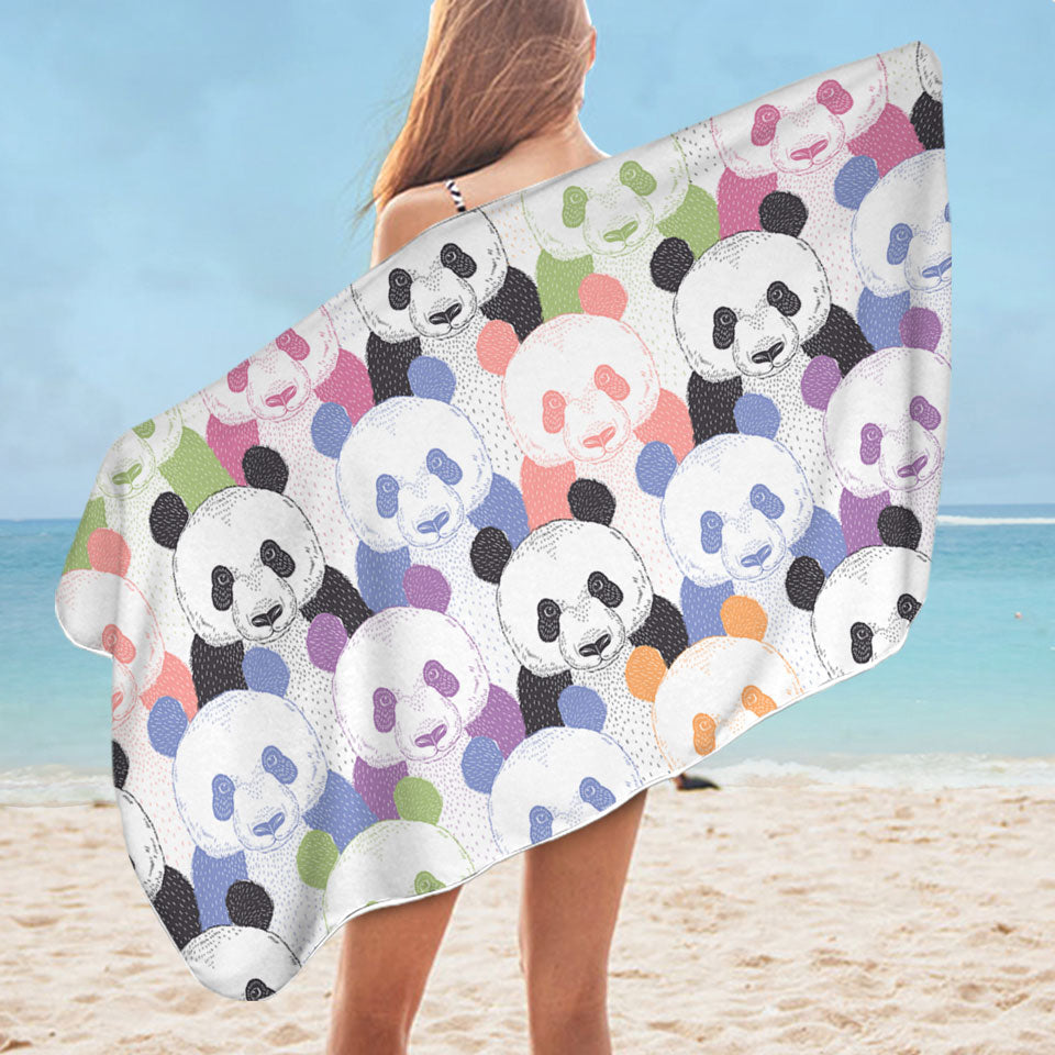 Multi Colored Pandas Cute Beach Towels