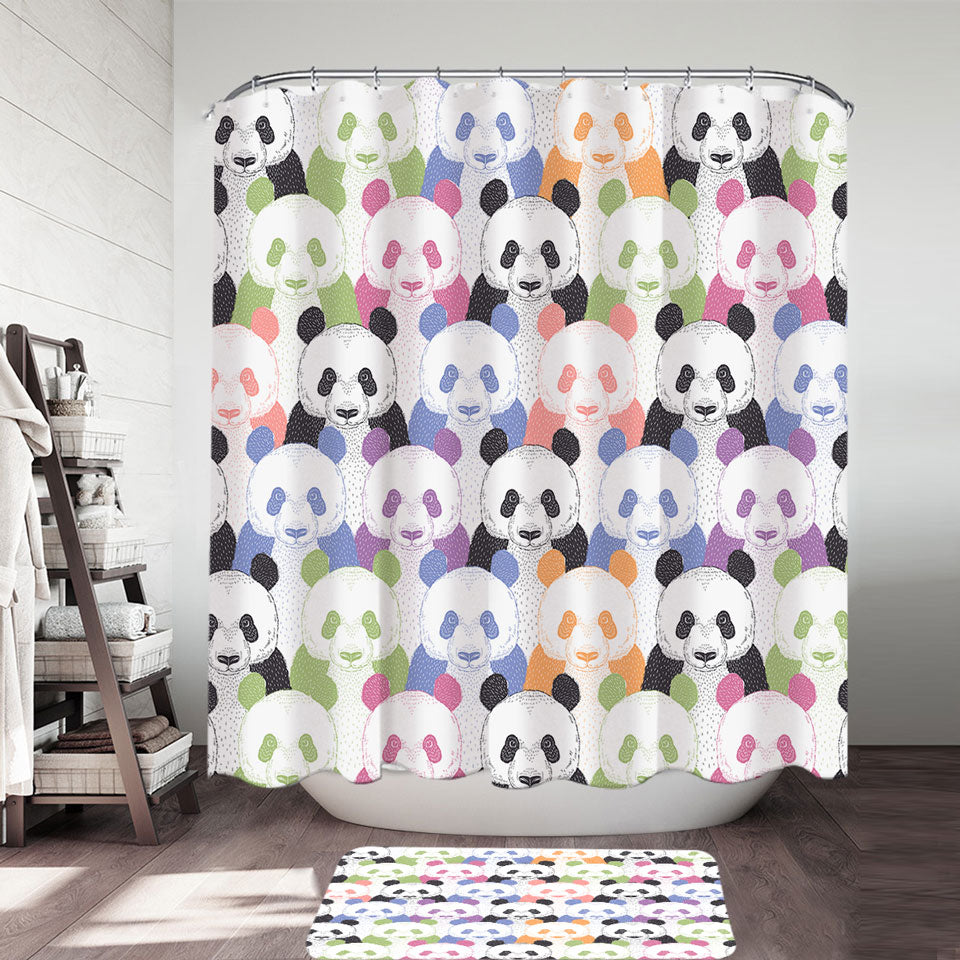 Multi Colored Pandas Shower Curtains