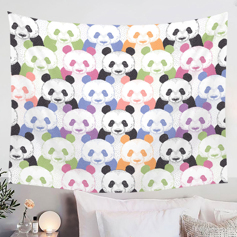 Multi Colored Pandas Wall Decor Tapestry
