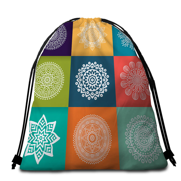 Multi Colored Panel and White Mandalas Beach Towel Pack