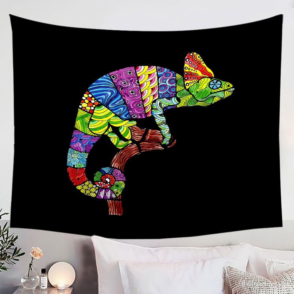 Multi Colored Patterns Chameleon Wall Decor Tapestry