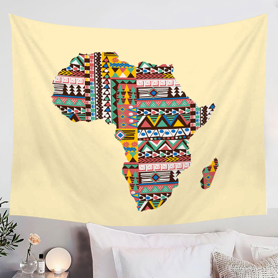 Multi Colored Patterns on Africa Map Tapestry