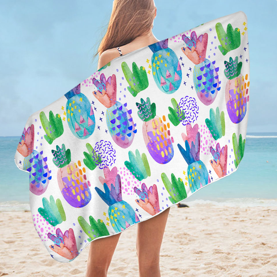 Multi Colored Pineapples Beach Towel