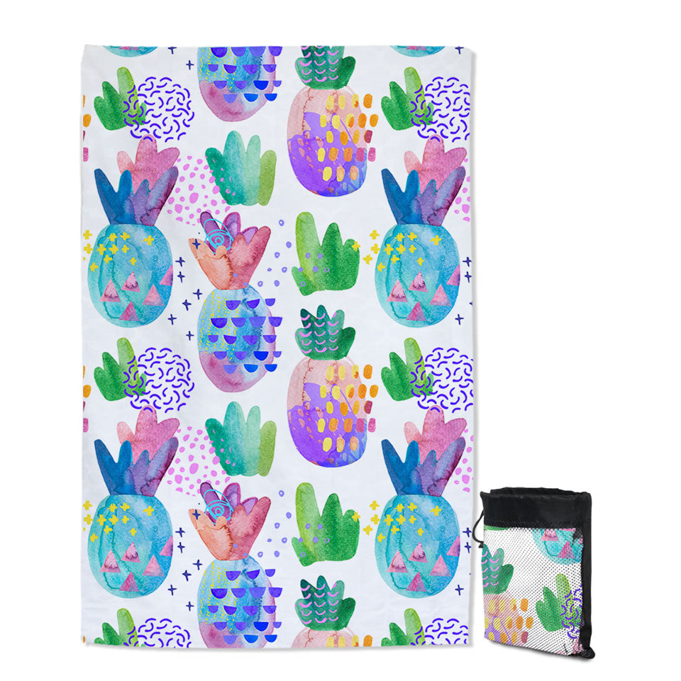 Multi Colored Pineapples Quick Dry Beach Towel