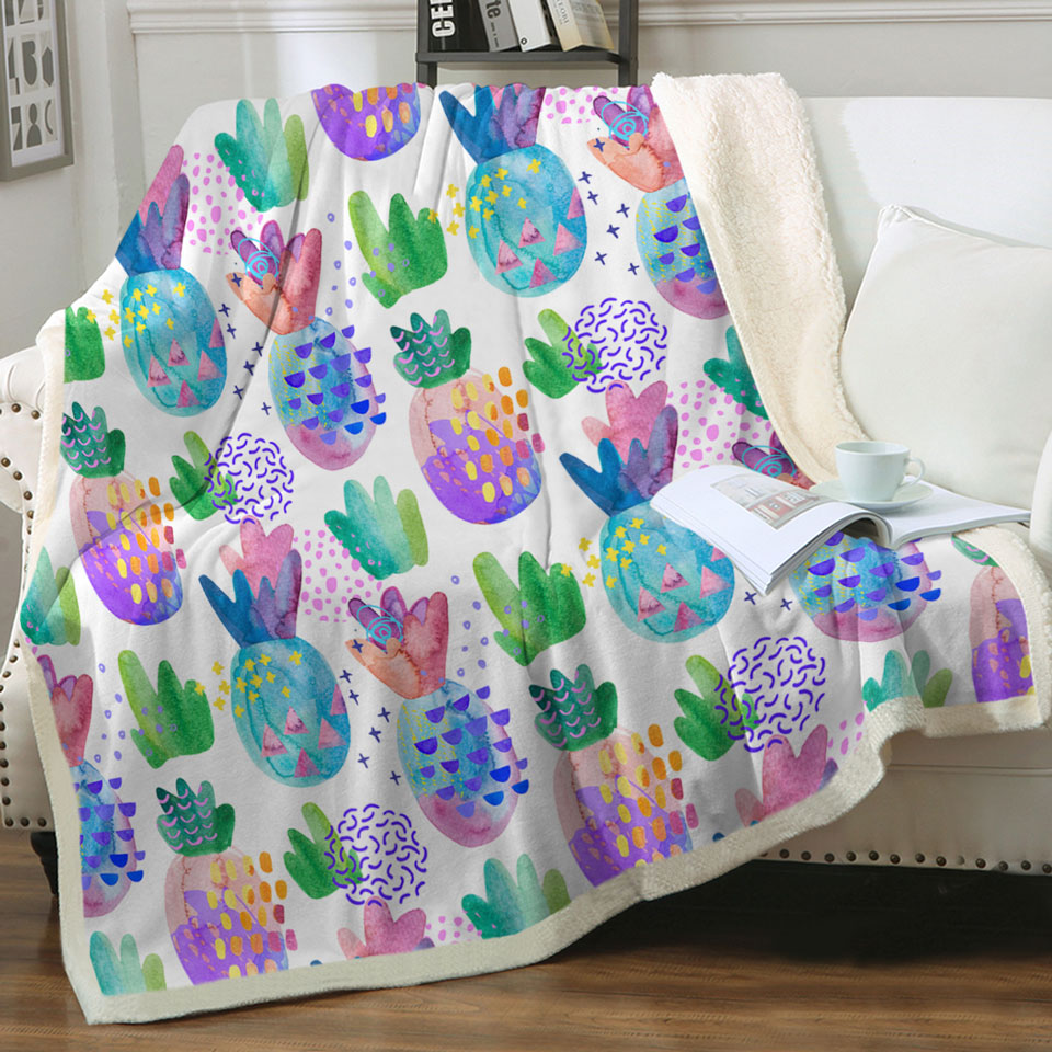 Multi Colored Pineapples Throw Blanket