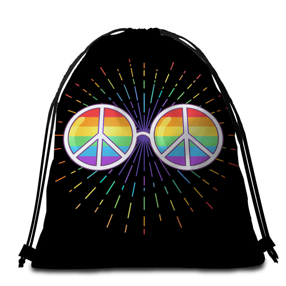 Multi Colored Retro Beach Towel Bags Peace Glasses