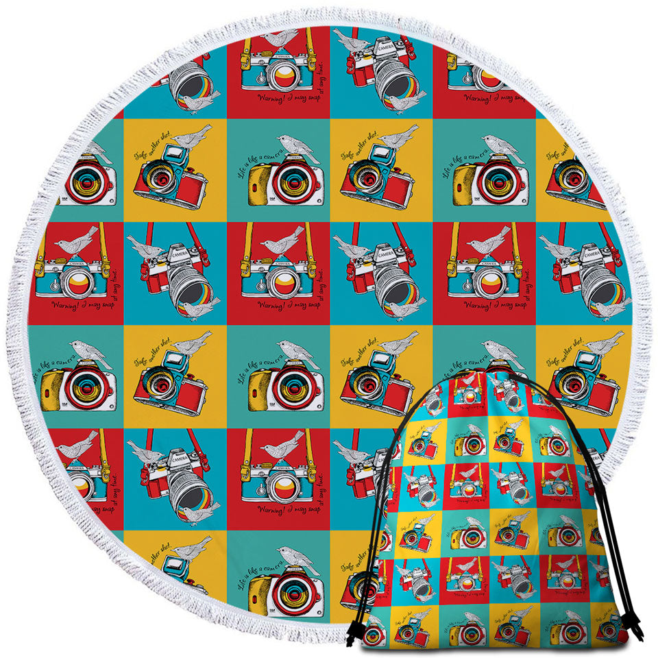 Multi Colored Retro Beach Towels Near Me Cameras and Birds