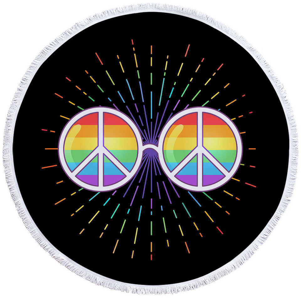 Multi Colored Retro Round Beach Towel Peace Glasses