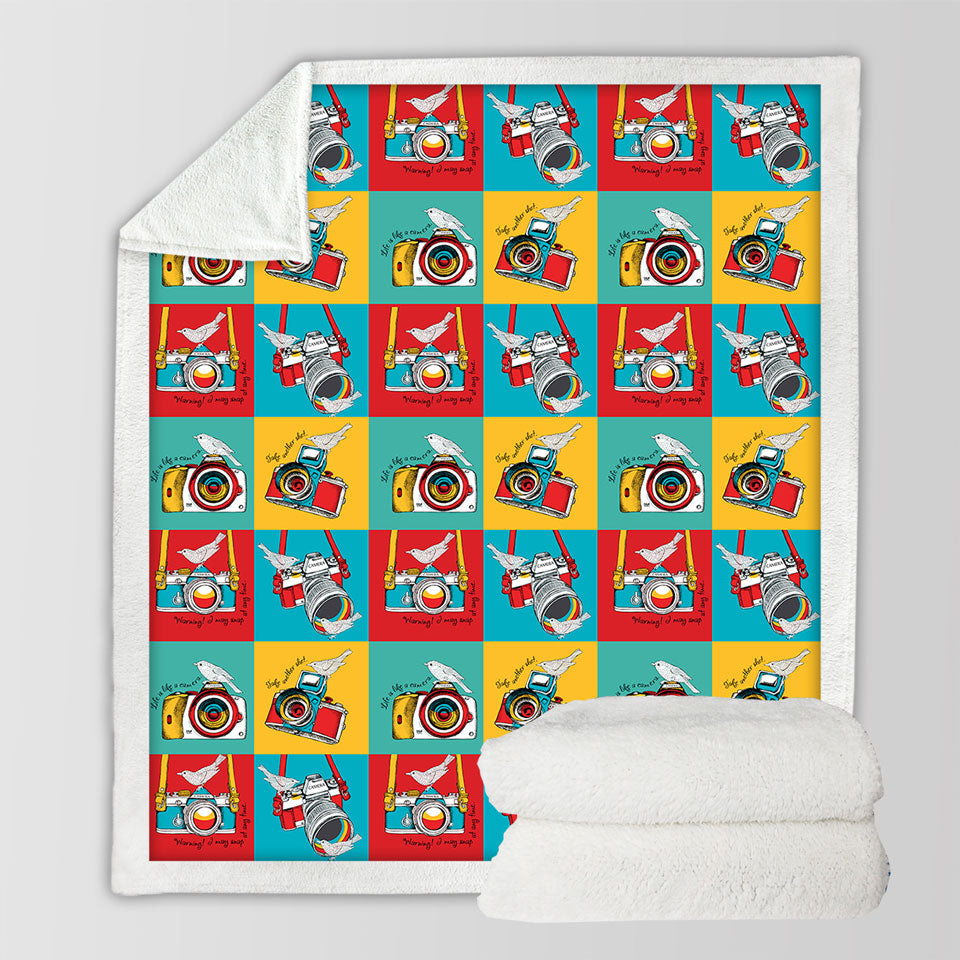 Multi Colored Retro Unique Throws Cameras and Birds