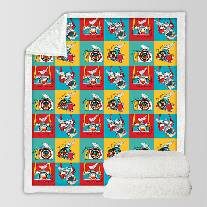 Multi Colored Retro Unique Throws Cameras and Birds