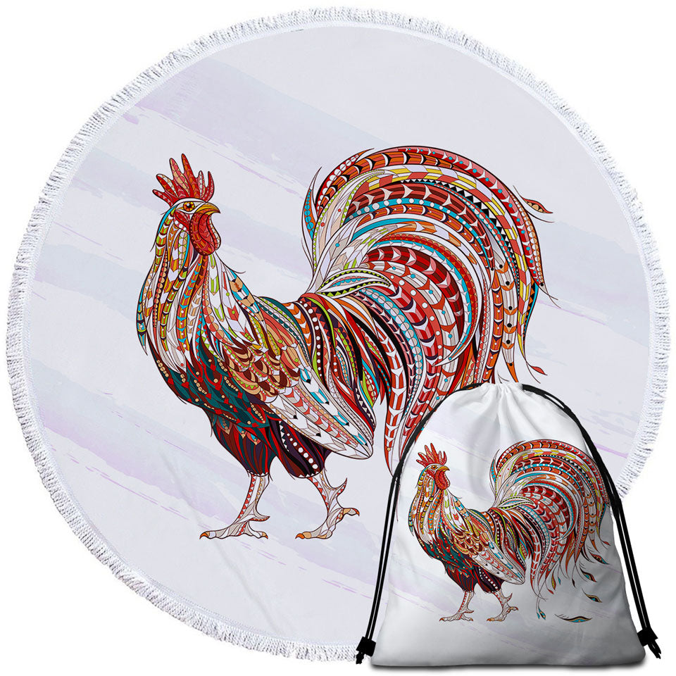 Multi Colored Rooster Round Towel