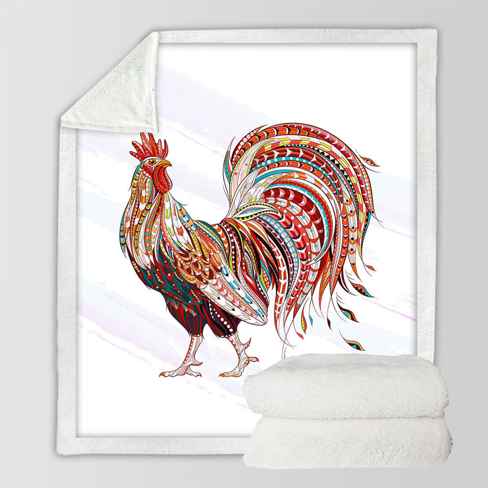 Multi Colored Rooster Sherpa Blanket