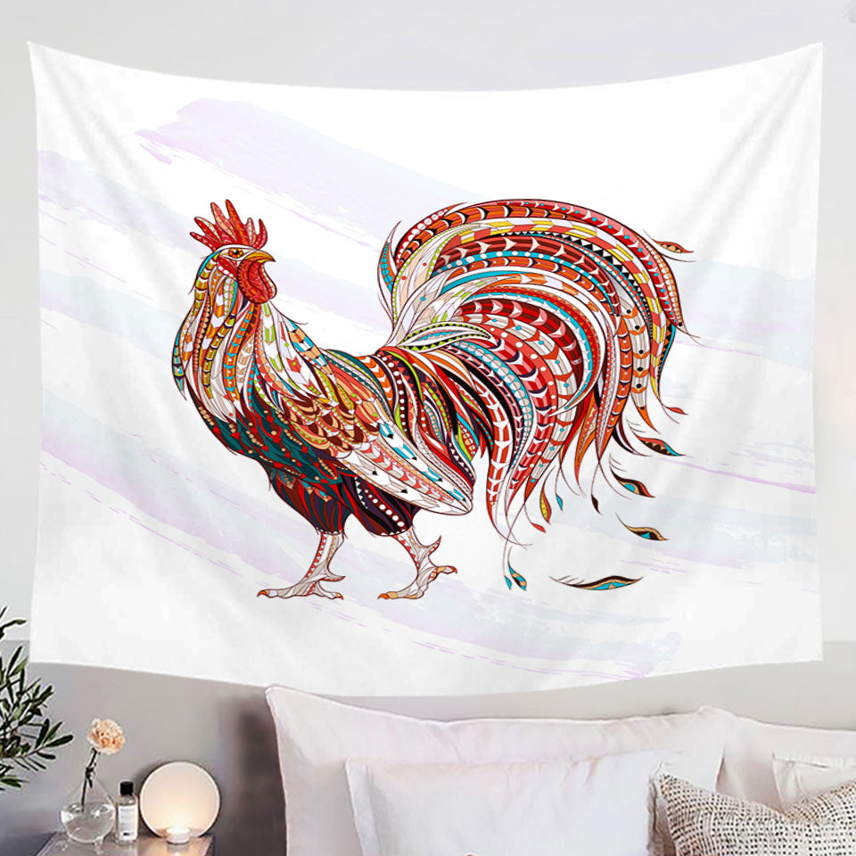 Multi Colored Rooster Tapestry
