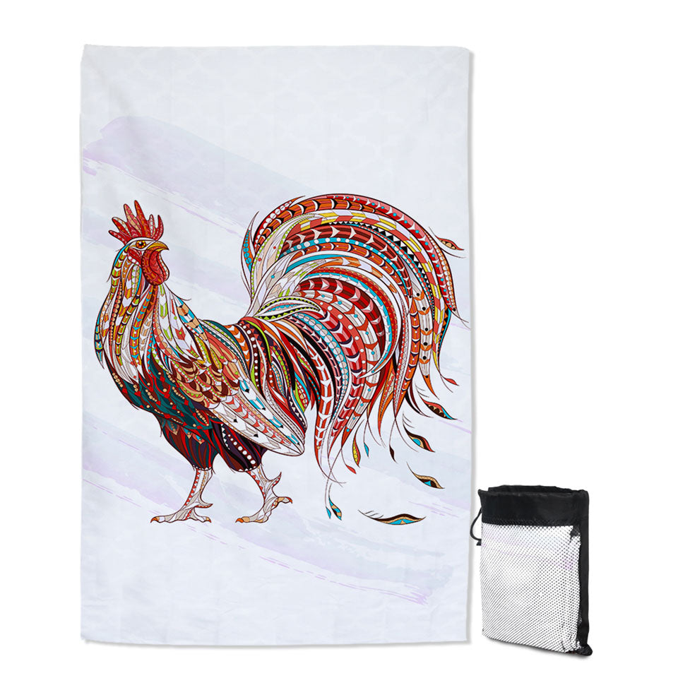 Multi Colored Rooster Travel Beach Towel