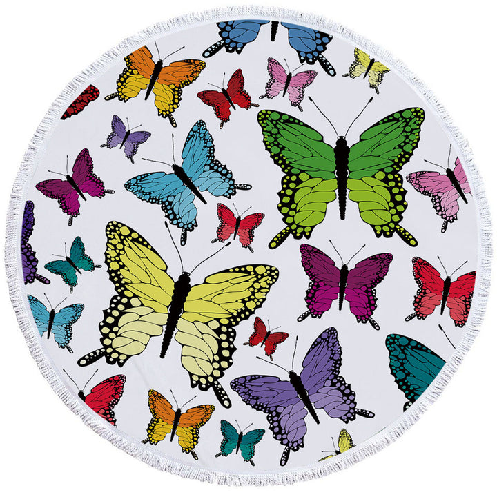 Multi Colored Round Beach Towel with Butterflies