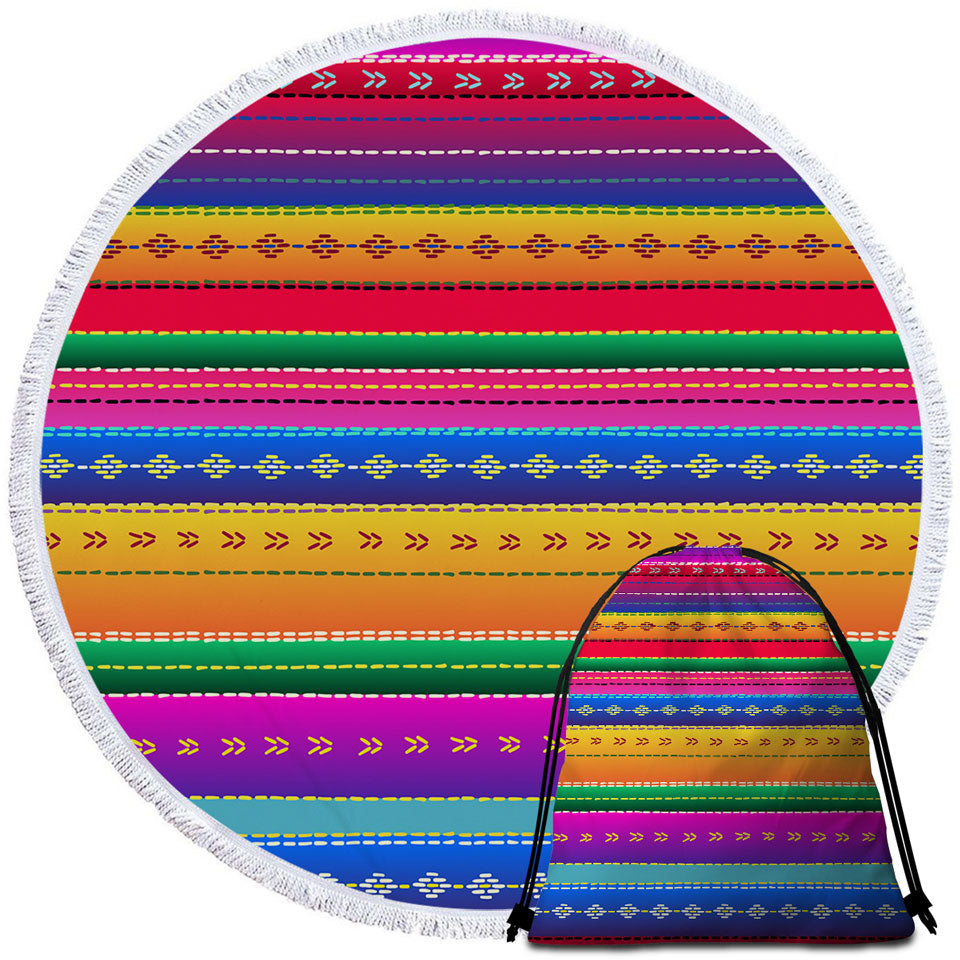 Multi Colored Round Towel pictograms and Stripes