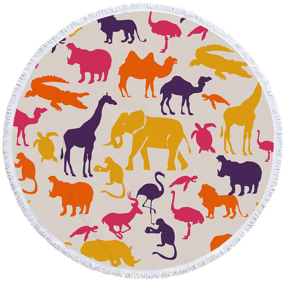 Multi Colored Round Towel with Animals