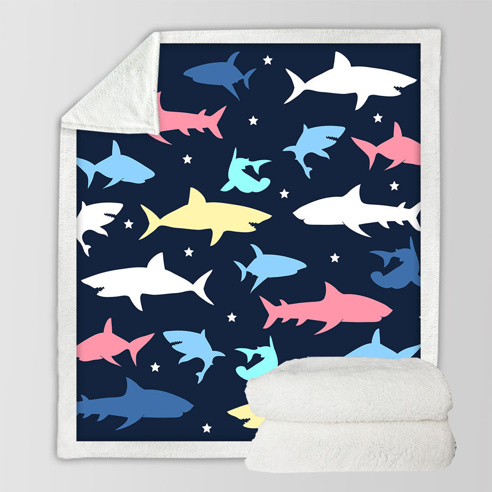 Multi Colored Sharks Sherpa Blanket for Men