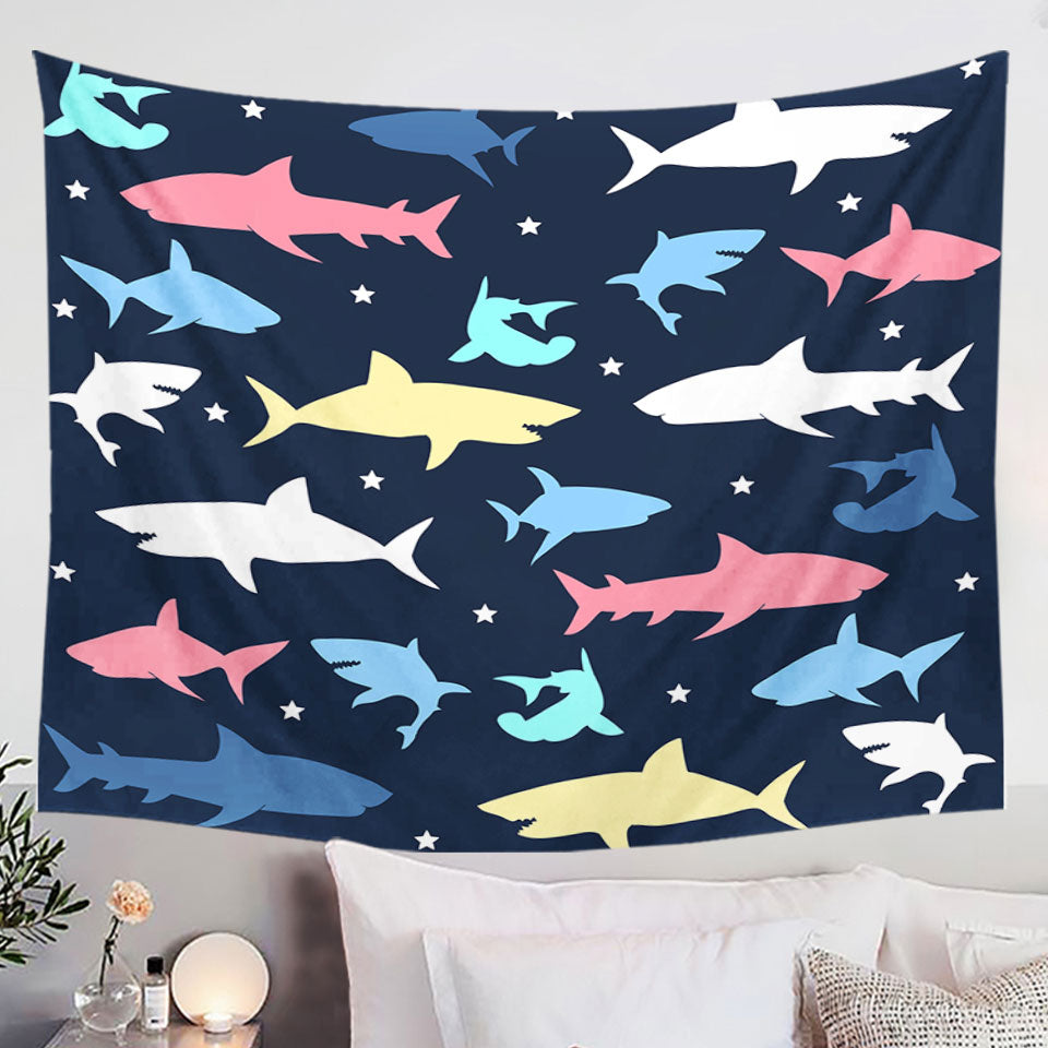 Multi Colored Sharks Wall Decor