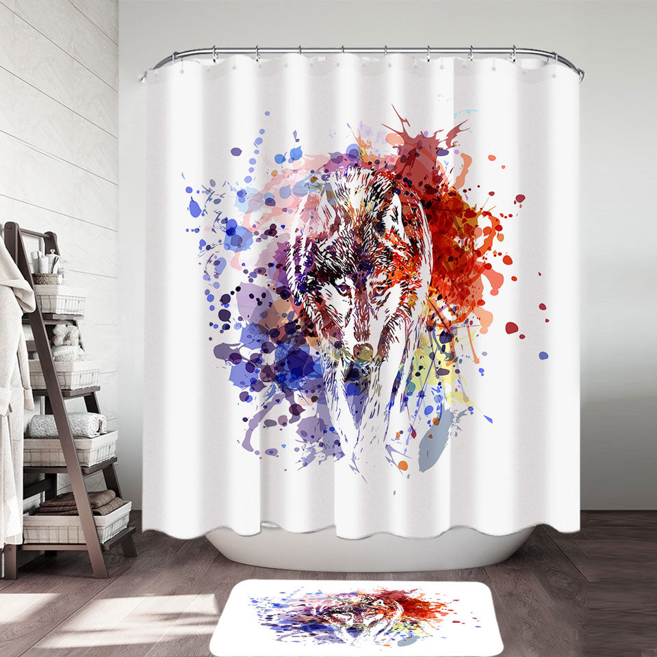 Multi Colored Shower Curtains Paint Splash Wolf