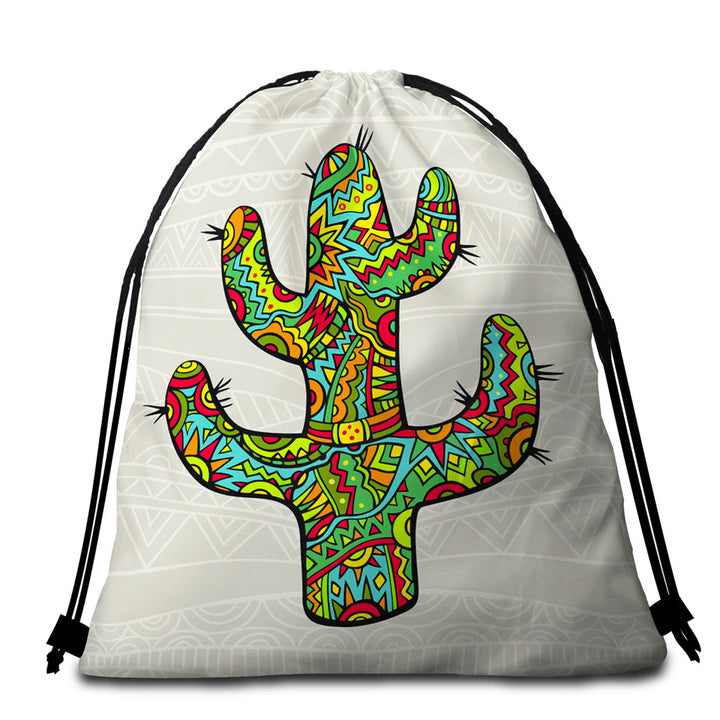 Multi Colored South American Cactus Beach Towel Bags
