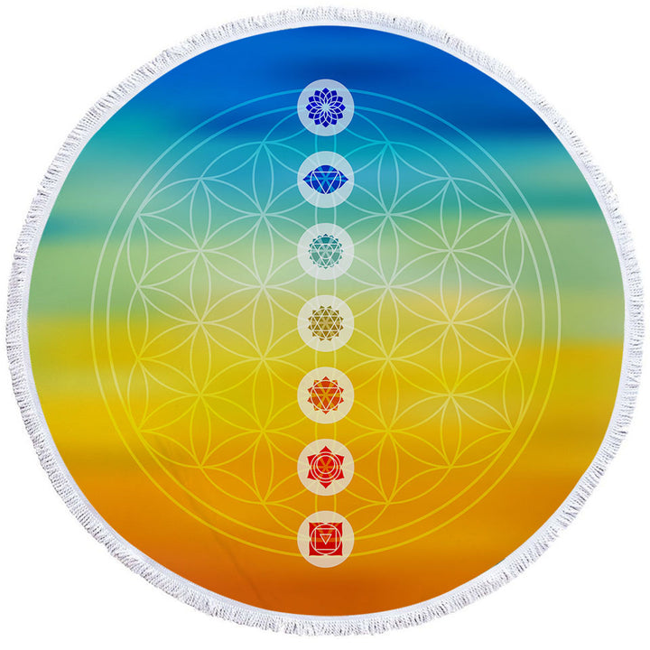 Multi Colored Spiritual Circle Beach Towel Energy Yoga Symbols