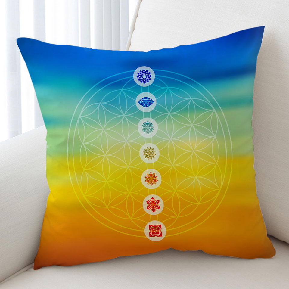 Multi Colored Spiritual Cushions Energy Yoga Symbols