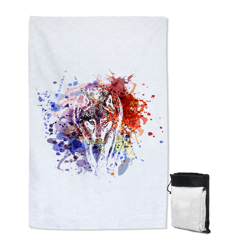 Multi Colored Thin Beach Towels Paint Splash Wolf
