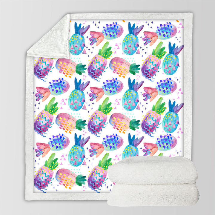 Multi Colored Throw Blankets Painted Pineapples